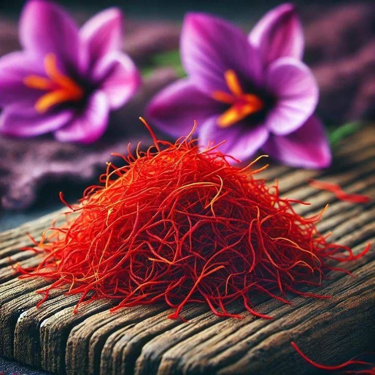 تلی از رشته‌های سرخ و خشک‌شده زعفران